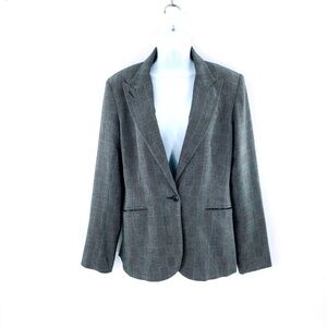 Norma Kamali Womens Blazer Gray Glen Plaid One Button Single Breasted Sz 12